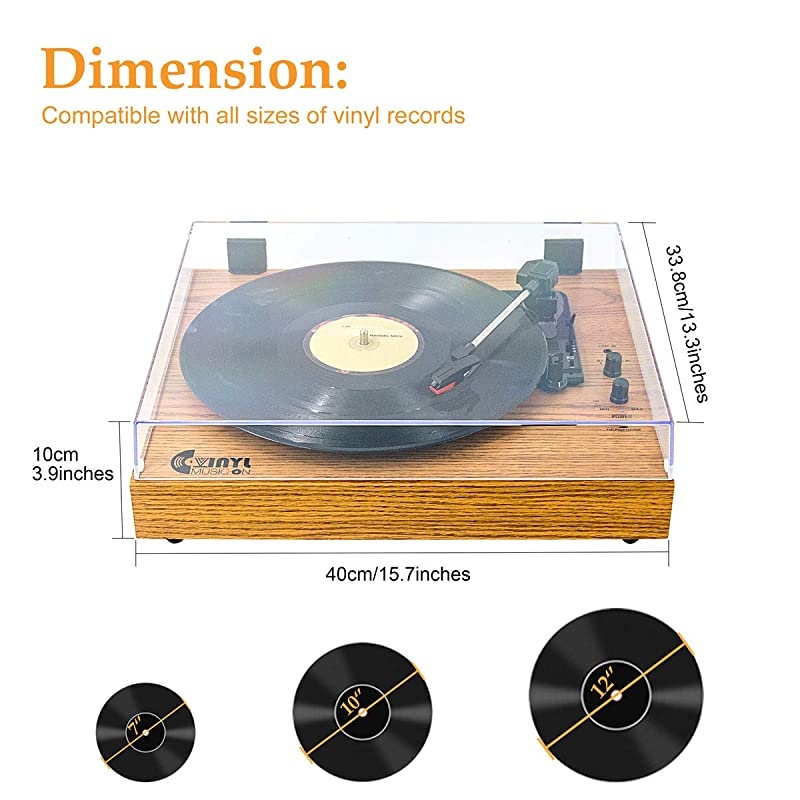 Record Player for 334578 RPM Vinyl RecordsBluetooth BeltDrive Turntable with Builtin Stereo SpeakersYellow
