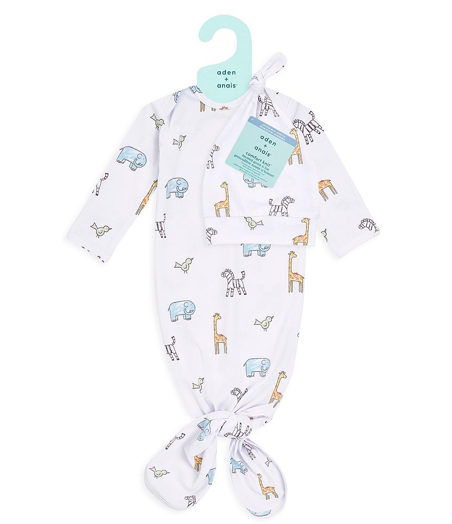 Aden + Anais Baby Newborn-3 Months Long-Sleeve Jungle Jammin Gown & Hat Set