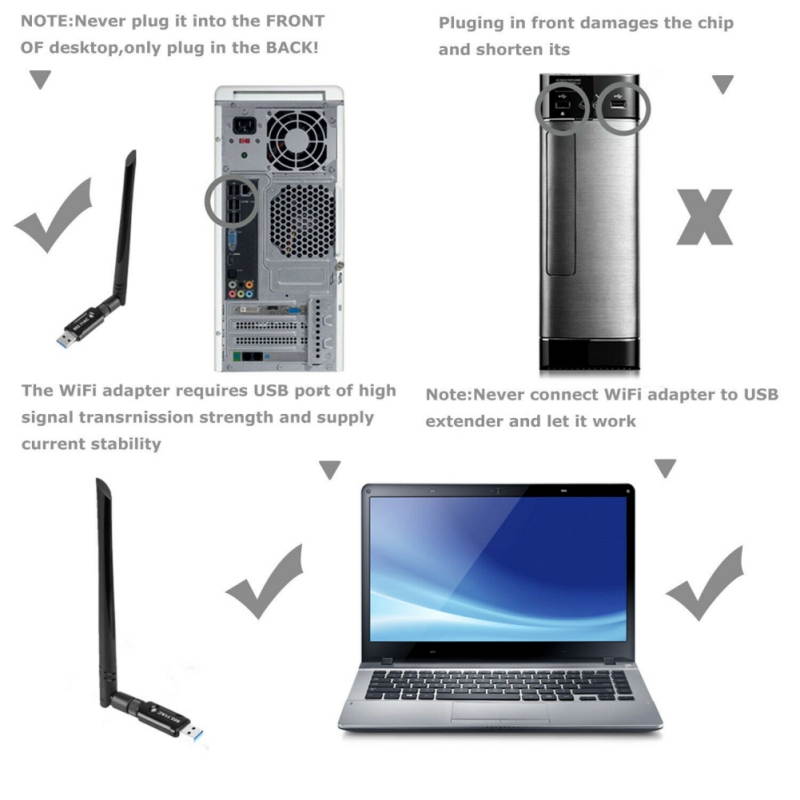 USB WiFi Adapter 1200Mbps Techkey USB 3.0 WiFi 802.11 ac Wireless Network Adapter with Dual Band 2.4GHz/300Mbps 5GHz/867Mbps High Gain Antenna for Desktop Windows XP/Vista / 7-10 Mac