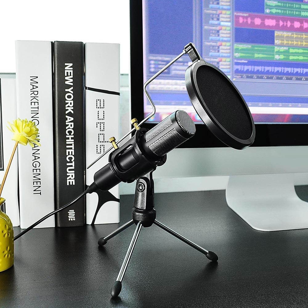 Condenser USB Microphone w/ Tripod Stand for Game Chat Studio Recording Laptop Computer