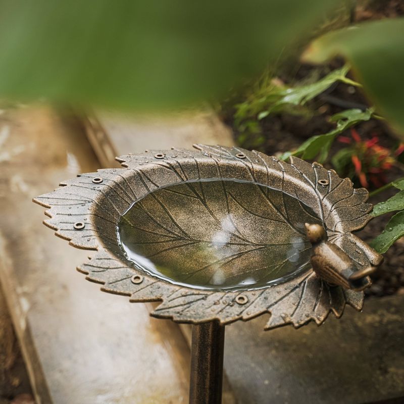 35" Lightweight Plastic Outdoor Leaf Design Birdbath and Birdfeeder Bronze - XBrand