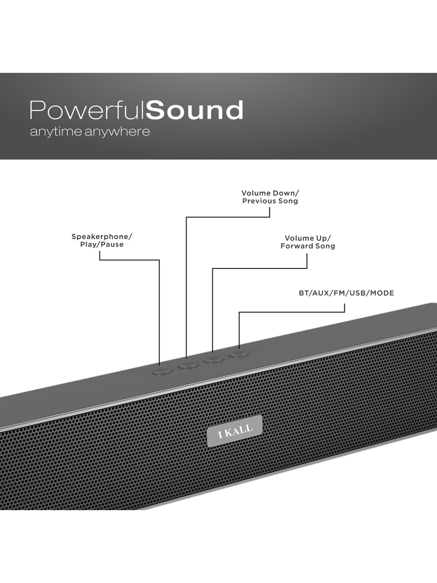 Portronics Decibel 24 | 10W Bluetooth Soundbar Speaker With In Built Mic (Black)