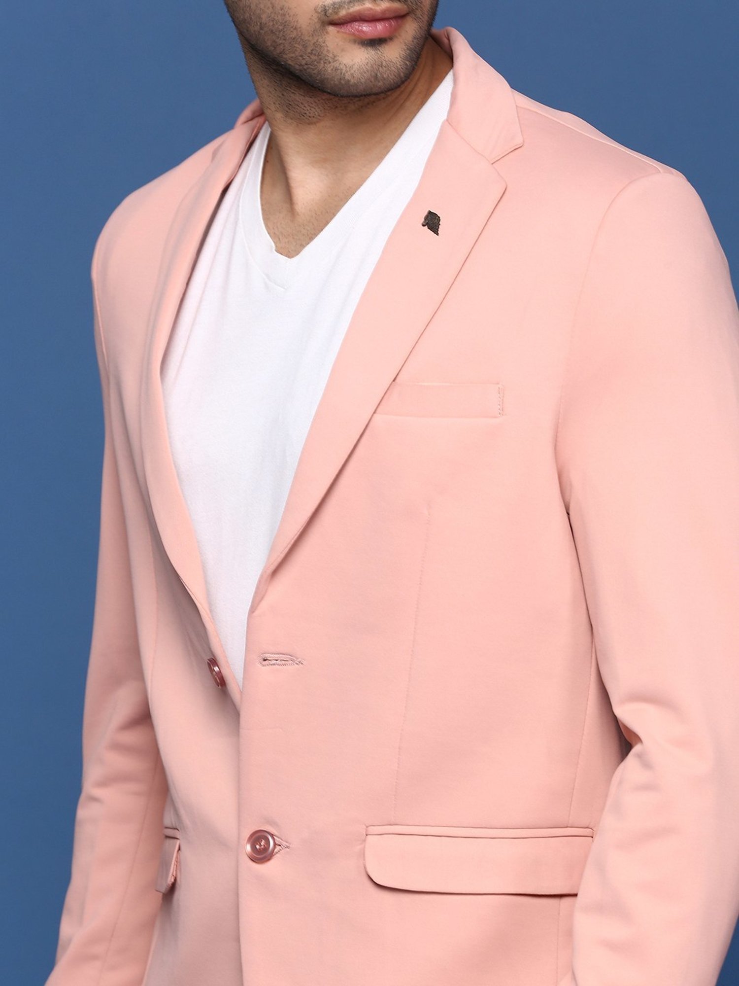 Showoff Peach Cotton Slim Fit Blazer