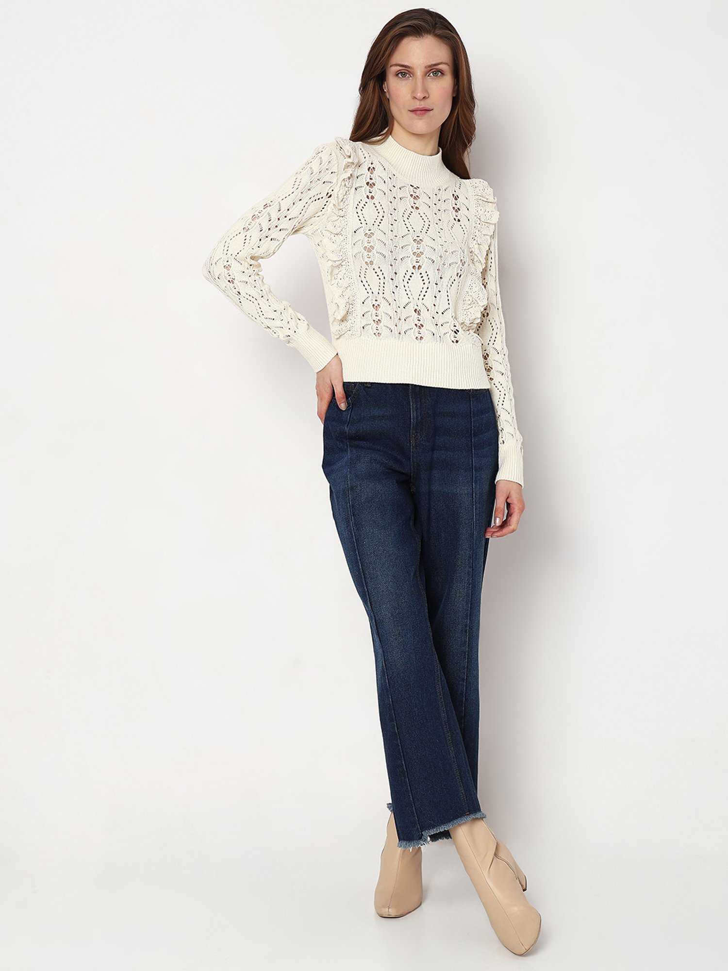 Vero Moda White Self Design Pullover