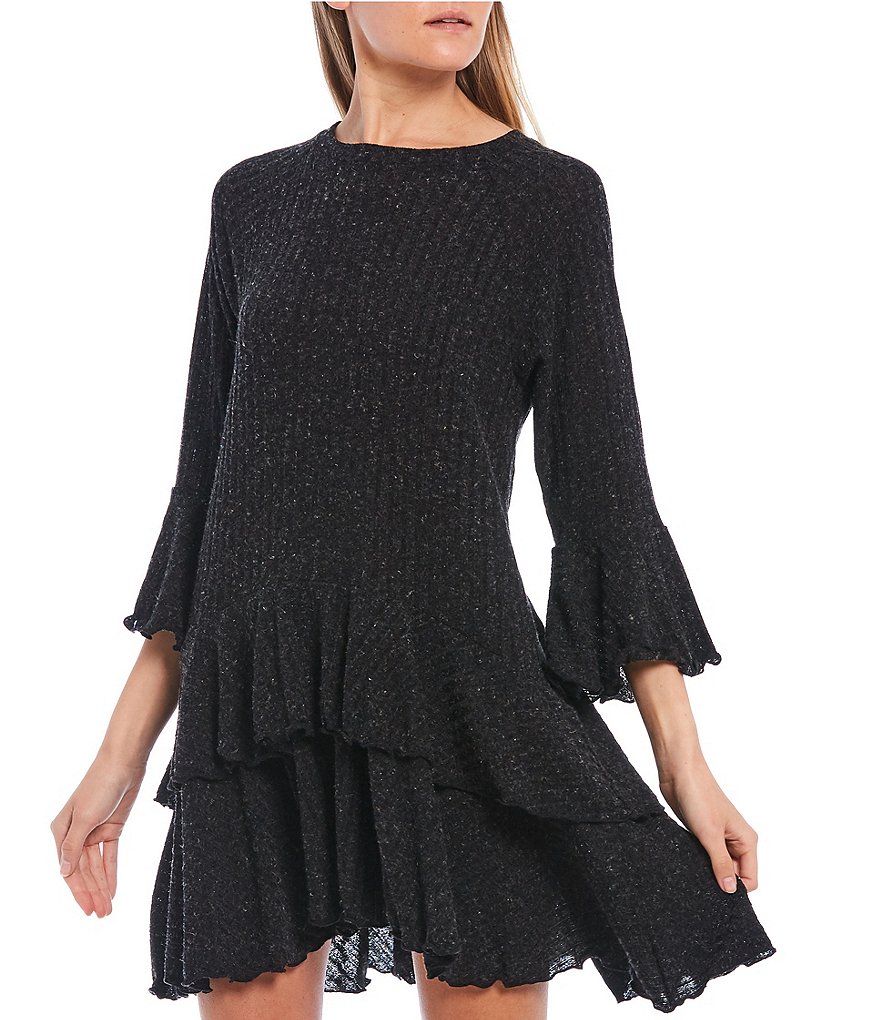 Allison & Kelly 3/4 Bell Sleeve Double Hem Rib-Knit Dress