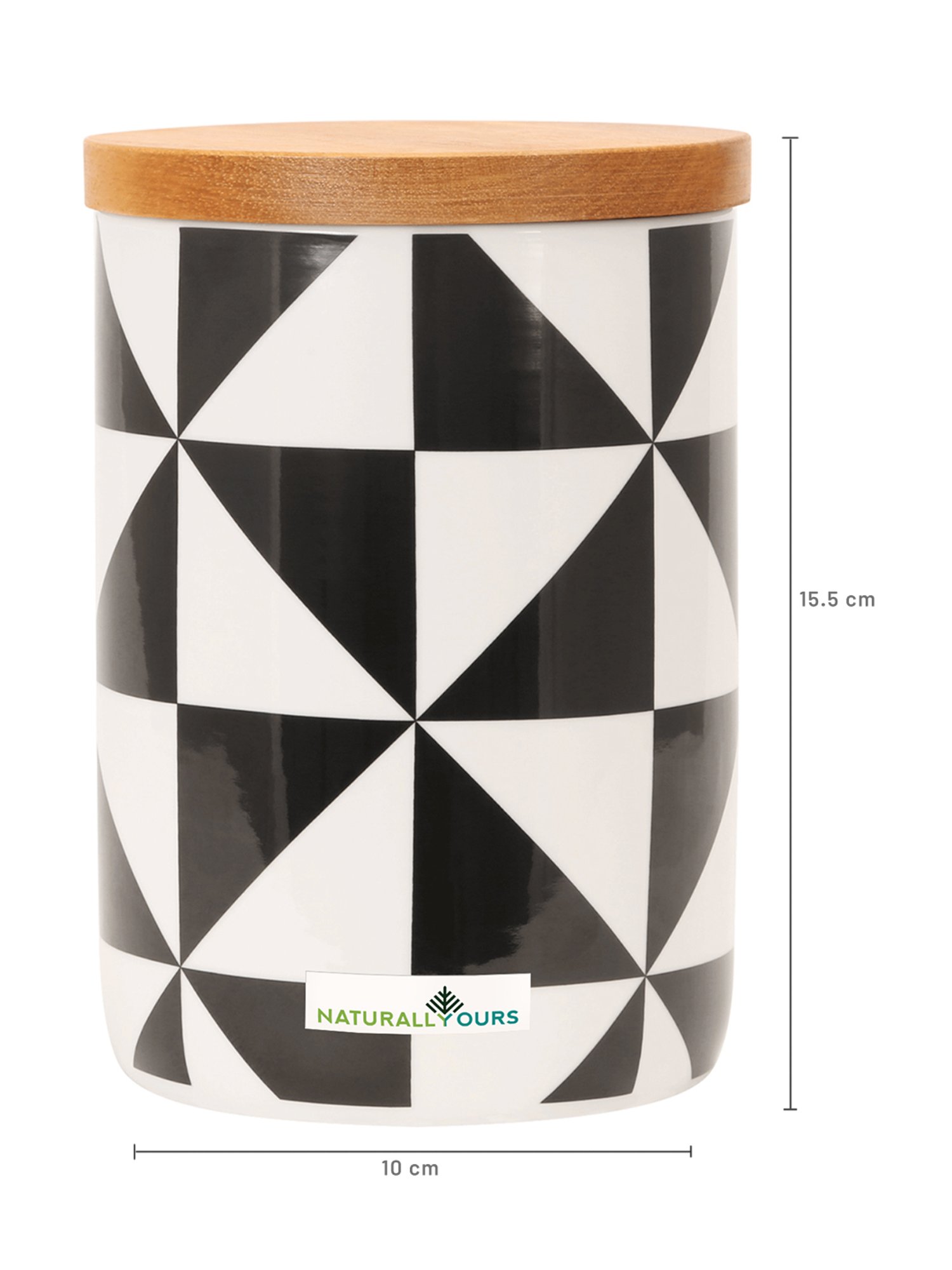 NATURALLYOURS Black & White Porcelain Jars With Wooden Lid - 860 ml