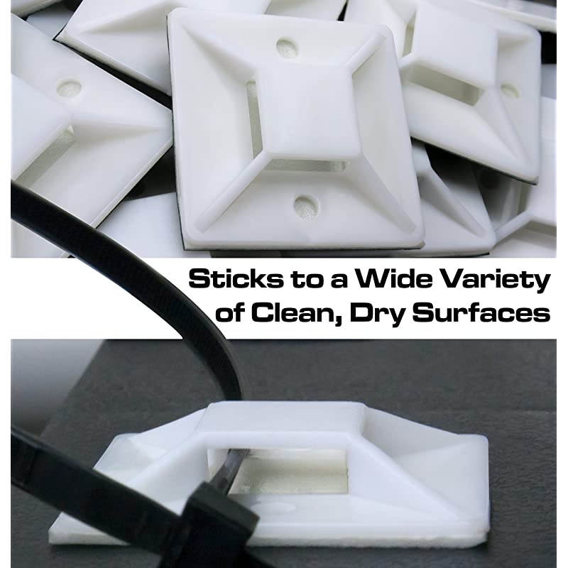 XLarge Cable Tie Mounts 100 Pack For Fast FrustrationFree Wire Management Anchor These Zip Tie Bases ToolsFree With Sticky Backs Or Use ScrewHoles For Permanent Hold
