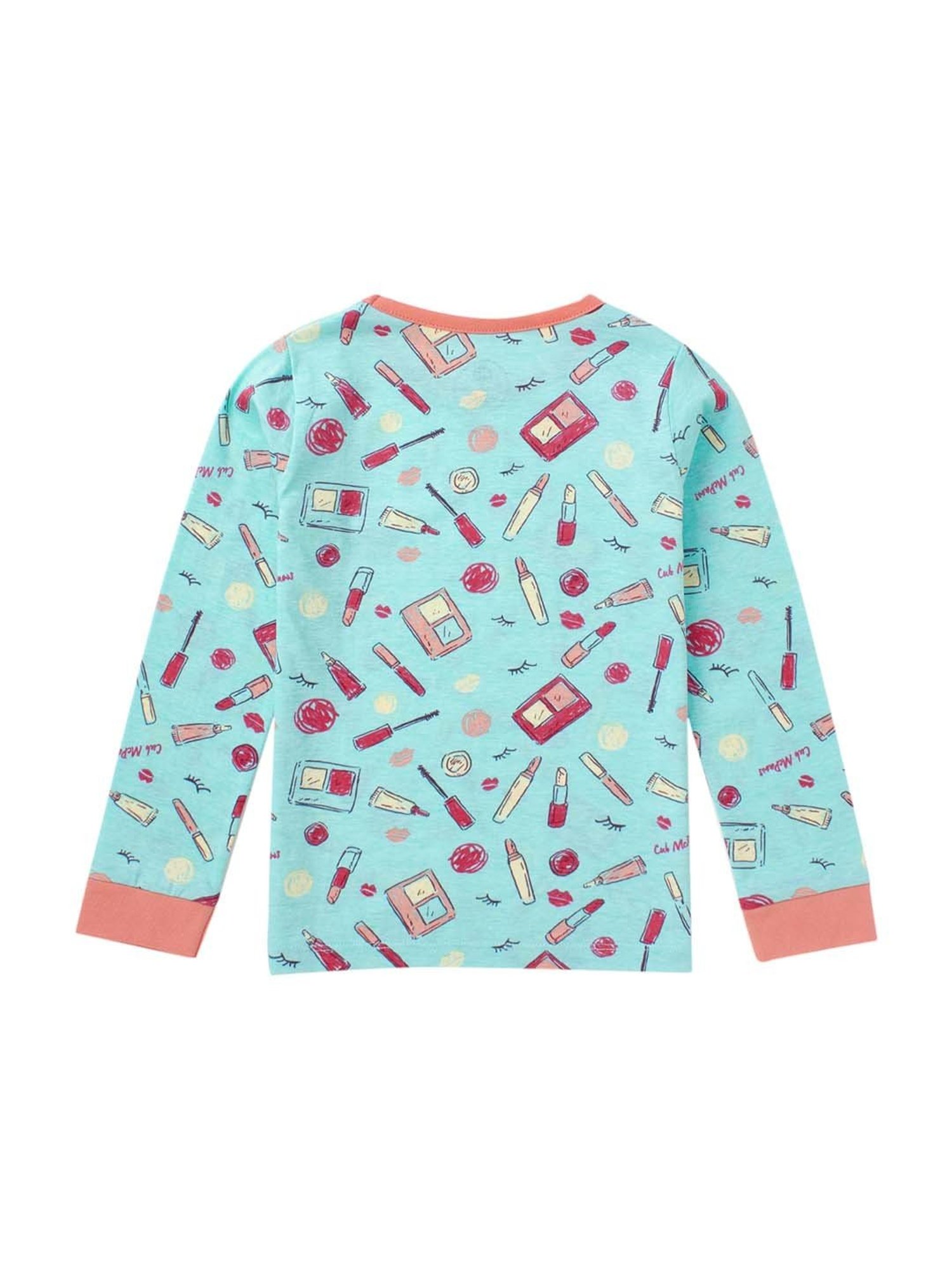 Cub McPaws Girls Blue & Pink Cotton Printed Full Sleeves T-Shirt Set