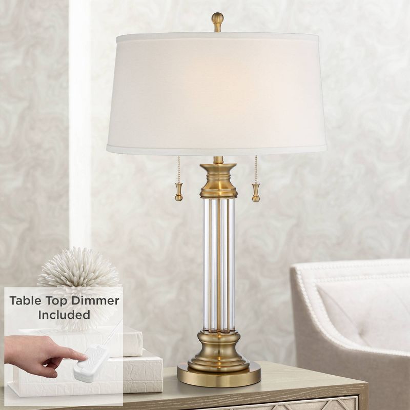Vienna Full Spectrum Rolland Antique Brass Crystal Column Lamp with Table Top Dimmer