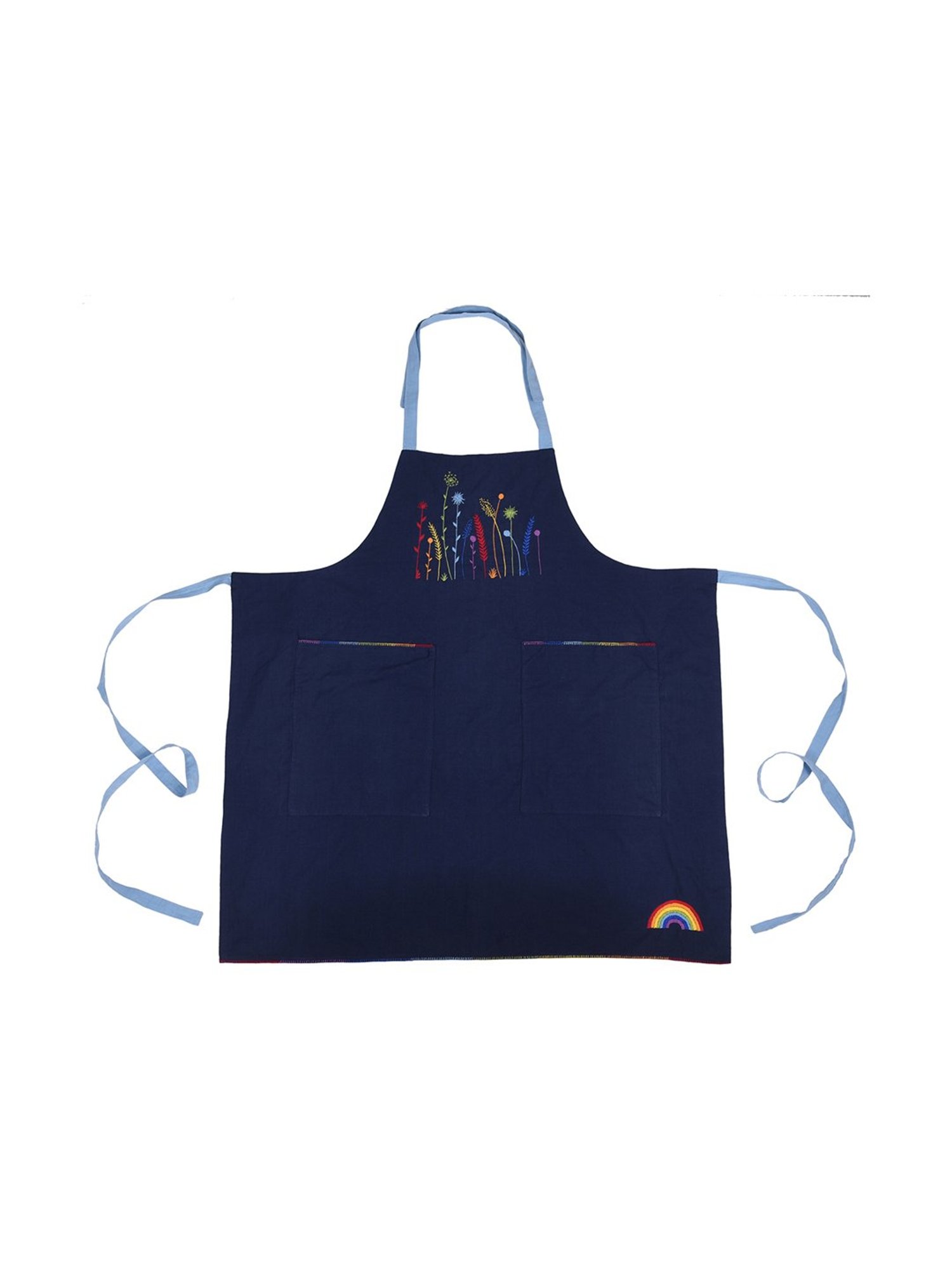 Okhai Kesar Navy Hand Embroidered Pure Cotton Womens Apron - Set of 1