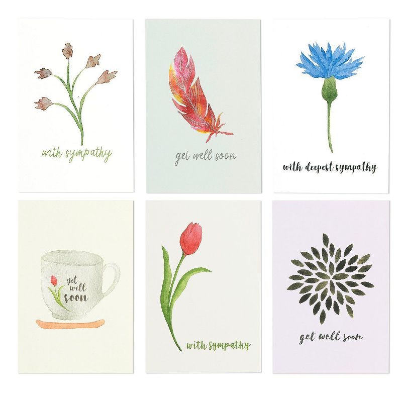Best Paper Greetings 48 Pack Get Well Soon Cards & Assorted Sympathy Card with Envelopes, Watercolor Greeting Cards 4x6 in