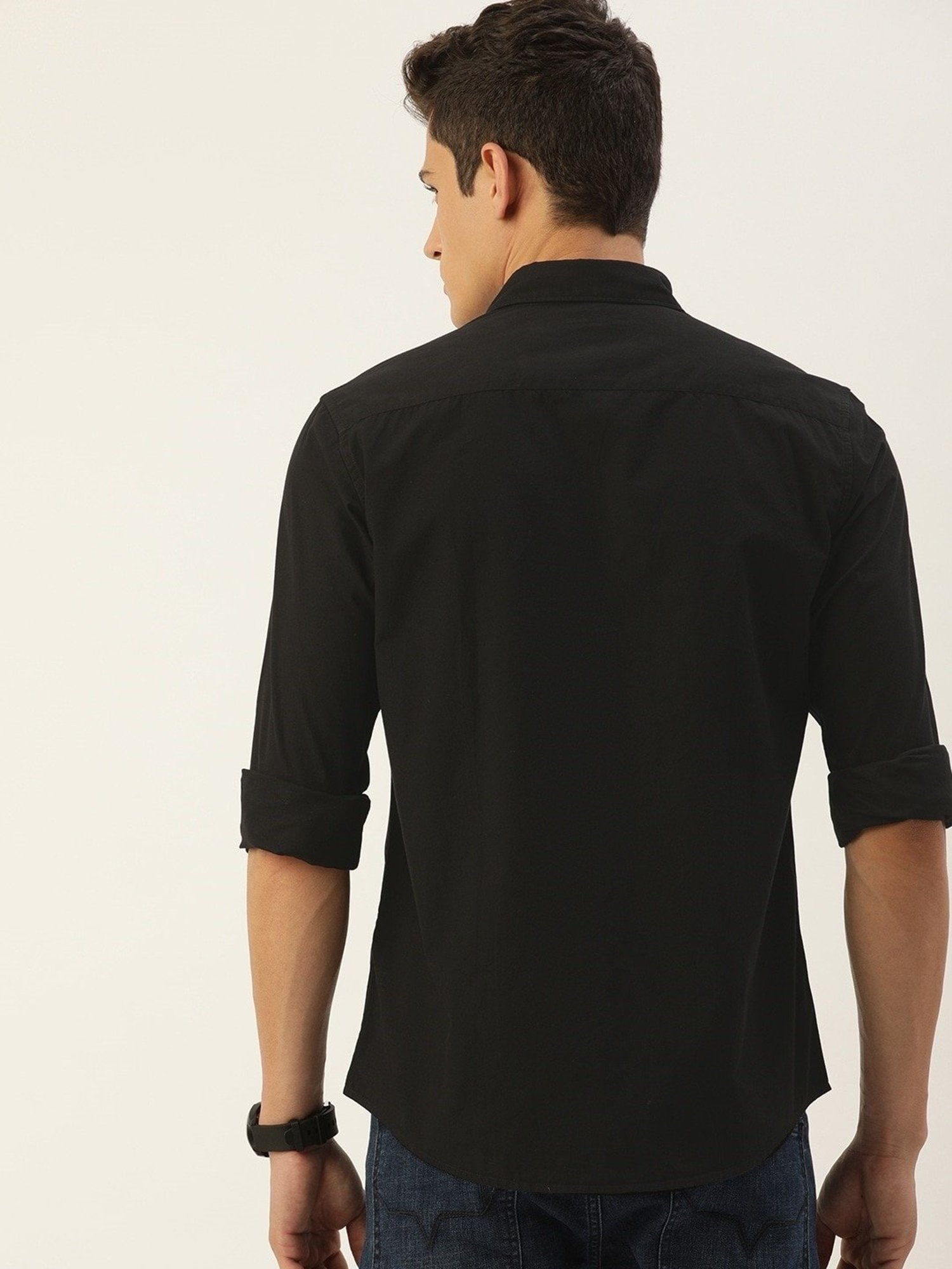 IVOC Black Slim Fit Cotton Shirt