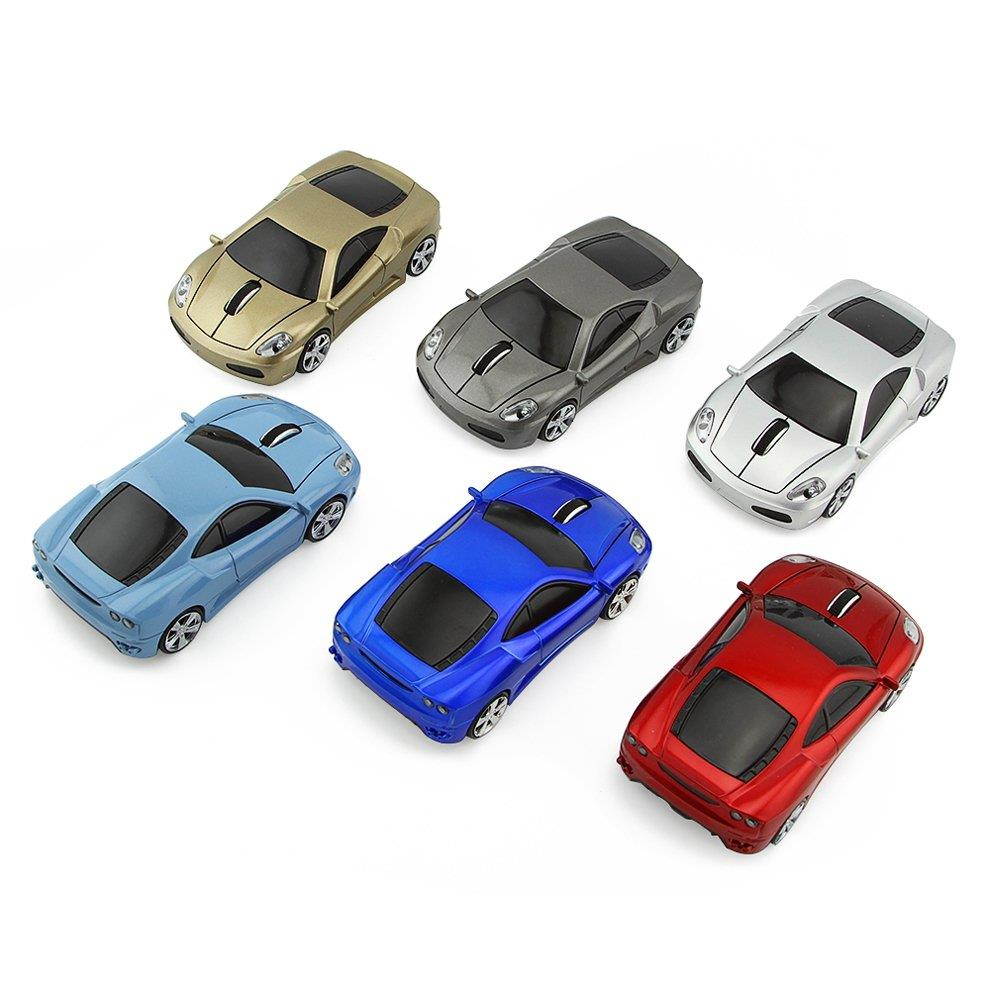 Usbkingdom 2.4GHz Cool Sport Car Shape Wireless Mouse Optical Cordless Mice with USB Receiver for PC Laptop Computer 1600 DPI 3 Buttons Blue