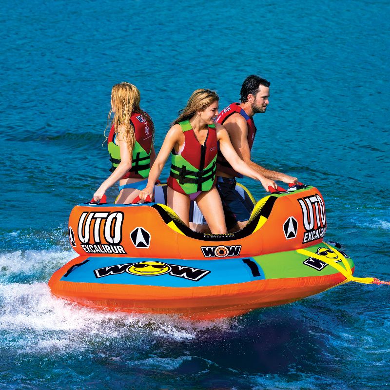 WOW Watersports 1-3 Rider UTO Excalibur Boating Lake Towable with Secure Cockpit Seating and Hover Bottom Design