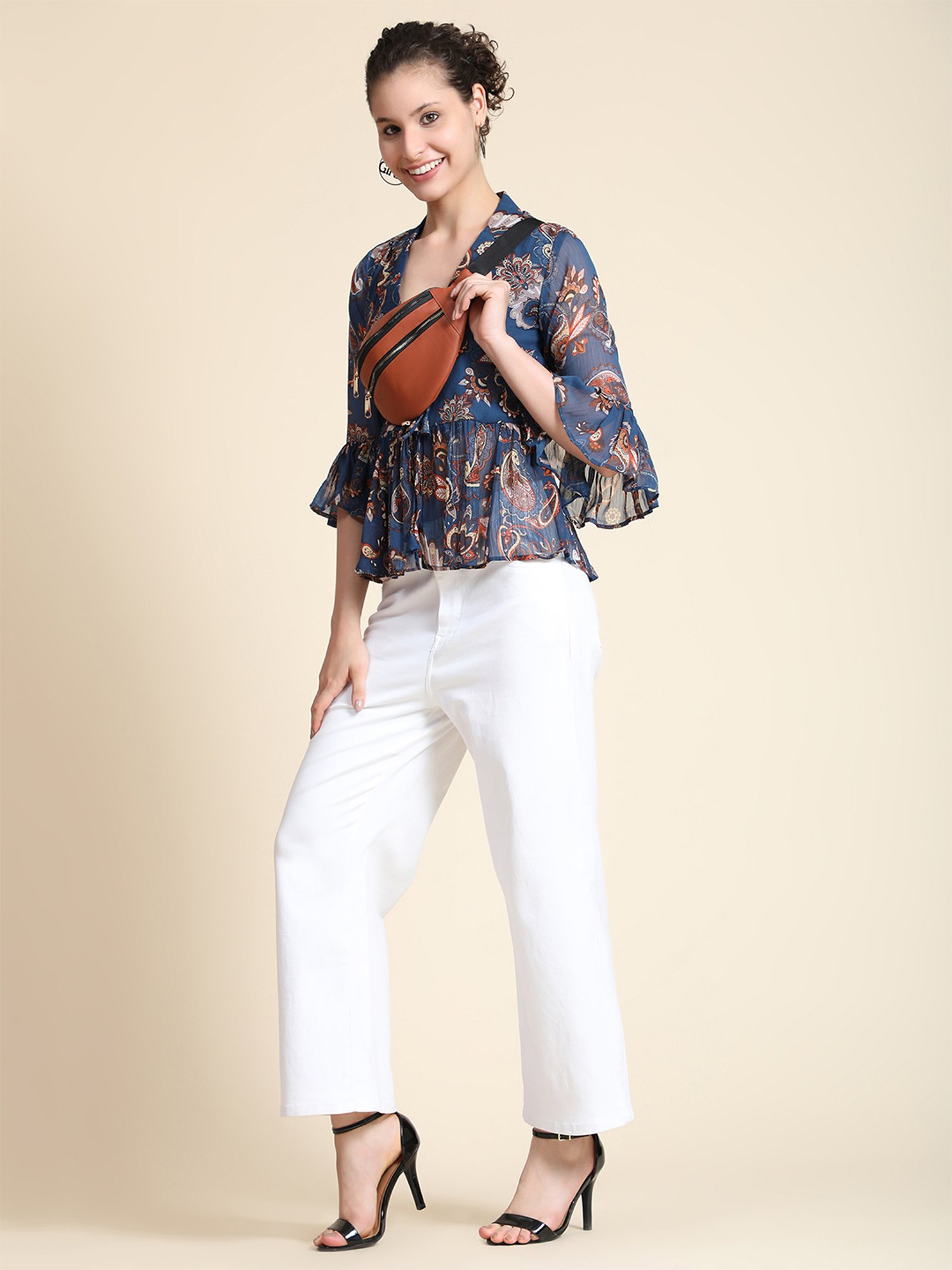 KERI PERRY Navy Printed Top