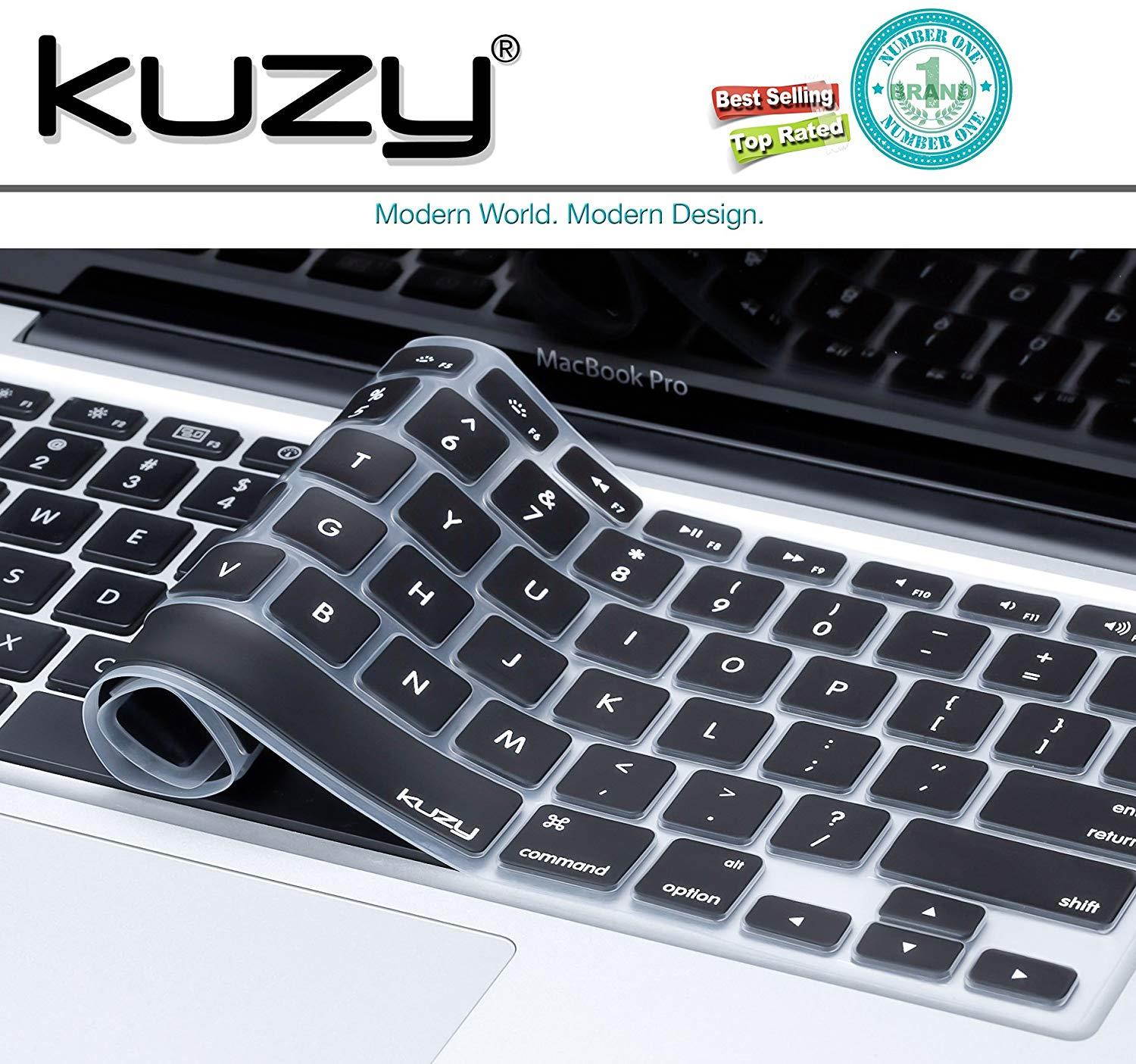 Kuzy BLACK Keyboard Cover Silicone Skin for MacBook Pro 13" 15" 17" (with or w/out Retina Display) iMac and MacBook Air 13" - Black