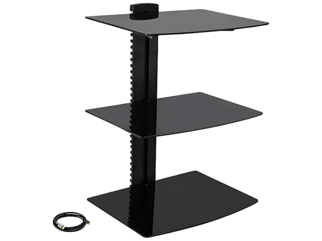 Megamounts DVD-313-HDMI-BNDL-2 3 Shelf Tempered Glass Multimedia Mount with HDMI Cable