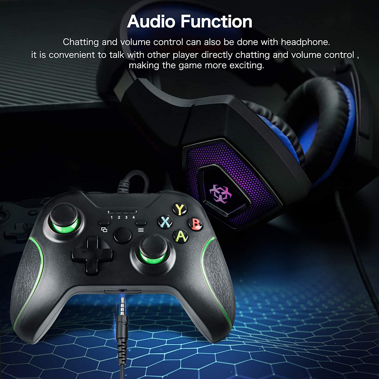 Wired Controller Compatible with Xbox One, USB Gamepad Controller with Dual Vibration, Headset Jack and Trigger Buttons for Xbox One/Xbox One S/Xbox One X/PC Windows 7/8/10