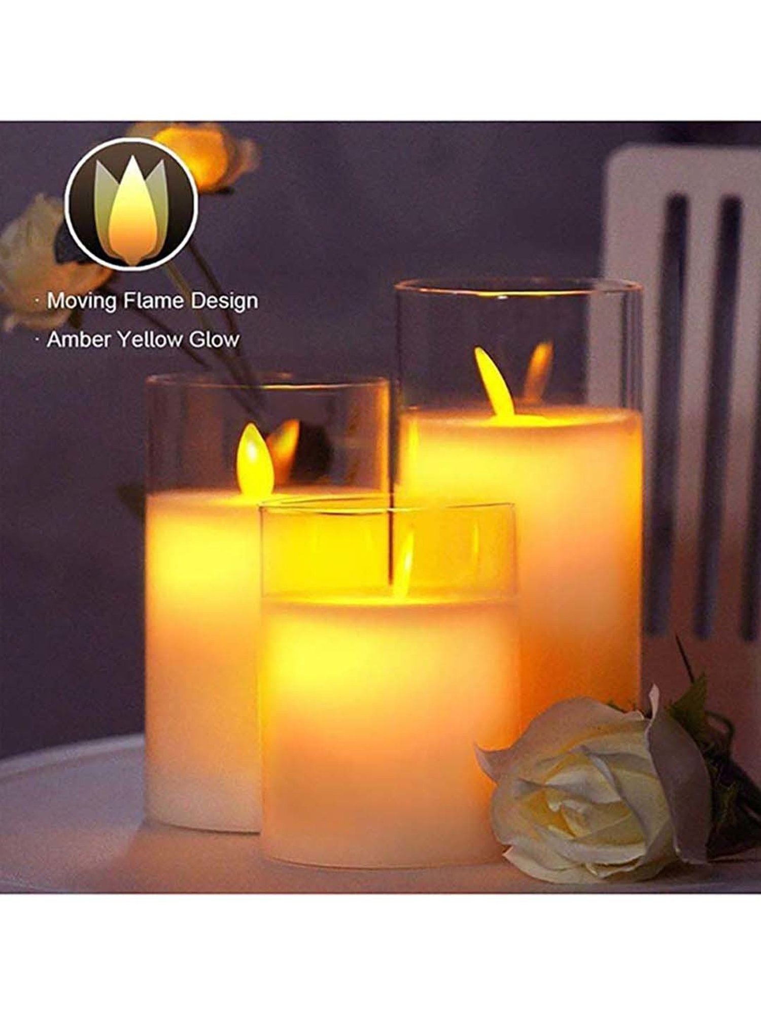 Xergy Glass Battery Operated Flameless LED Candles with Remote - Set of 3 (White)