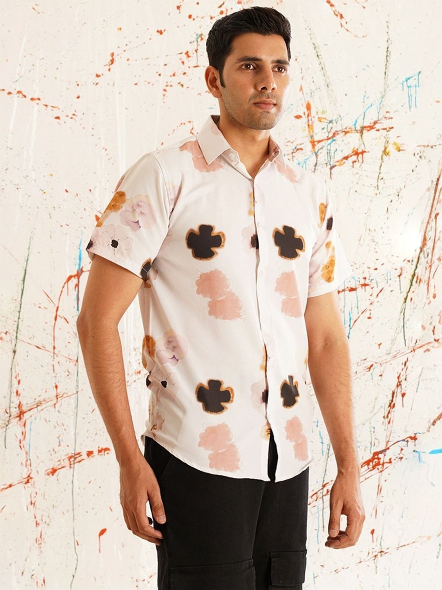 Indian Needle Peach Regular Fit Floral Print Shirt