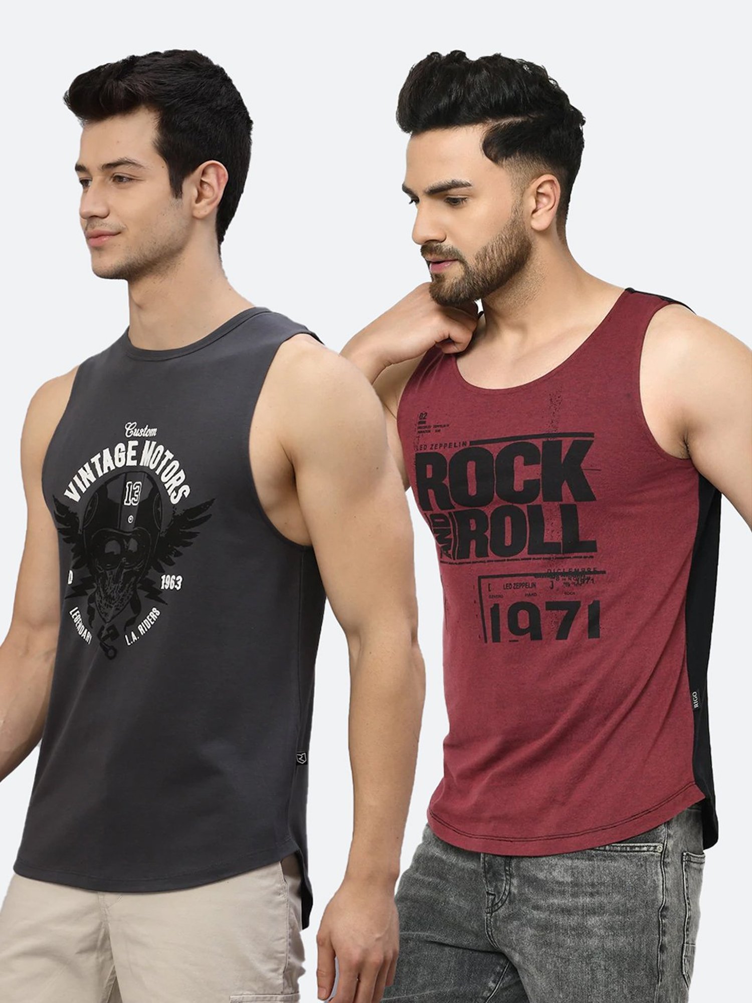 Rigo Grey & Maroon Sleeveless Vests (Pack of 2)