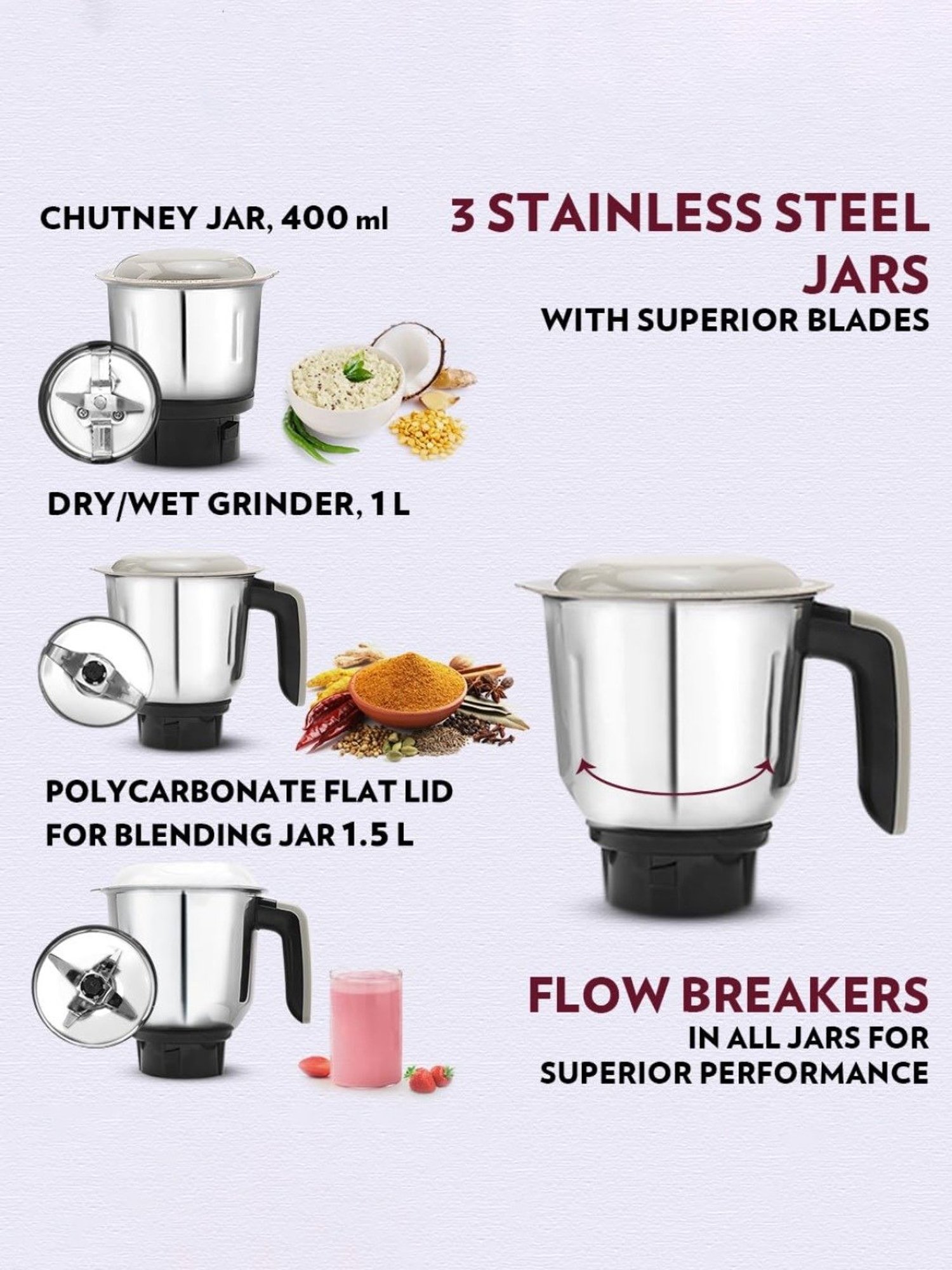 Borosil Stainless Steel Mixer Grinder With 4 Jars ( Black )