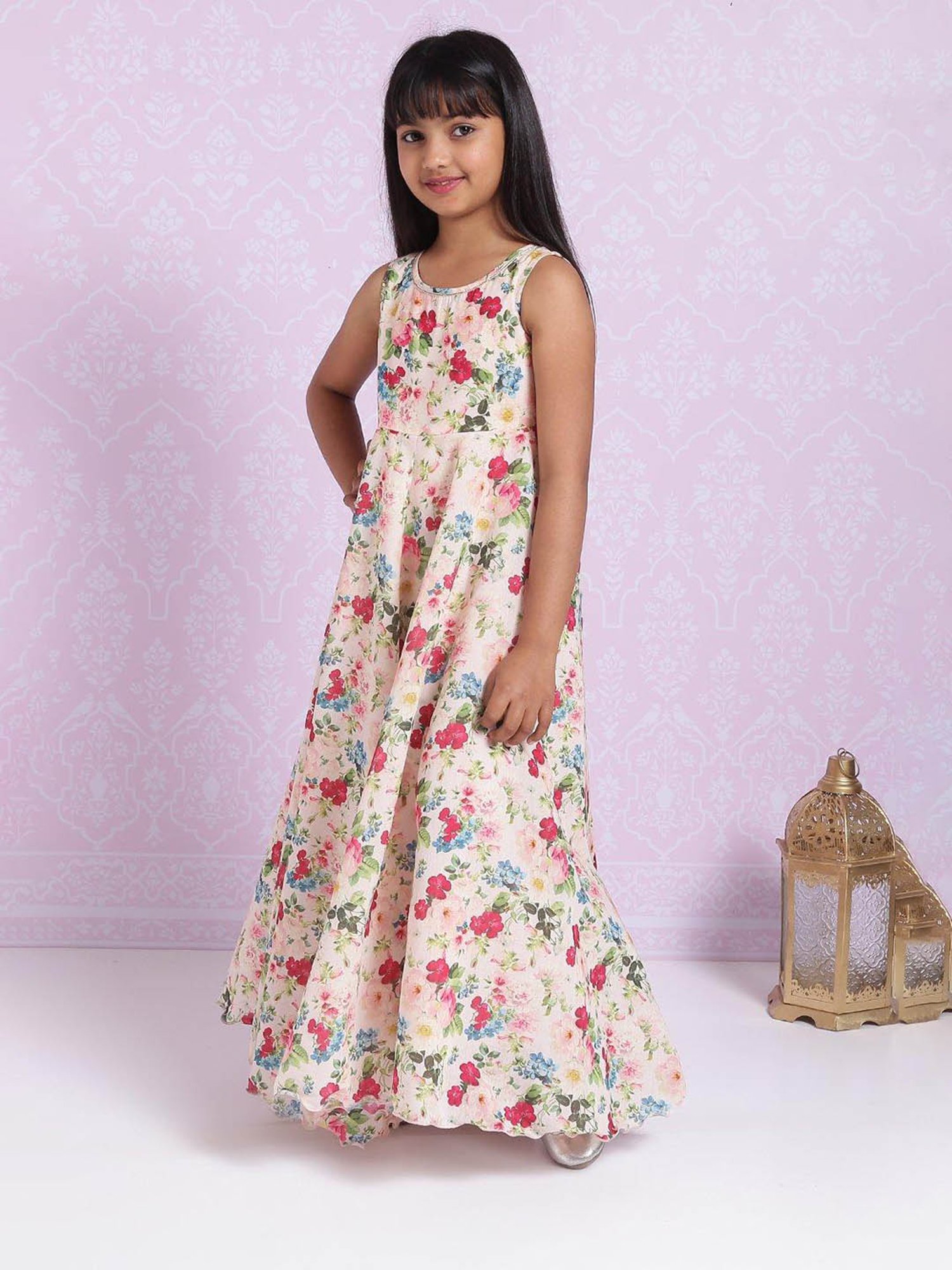 BIBA Girls Pink Floral Print Anarkali