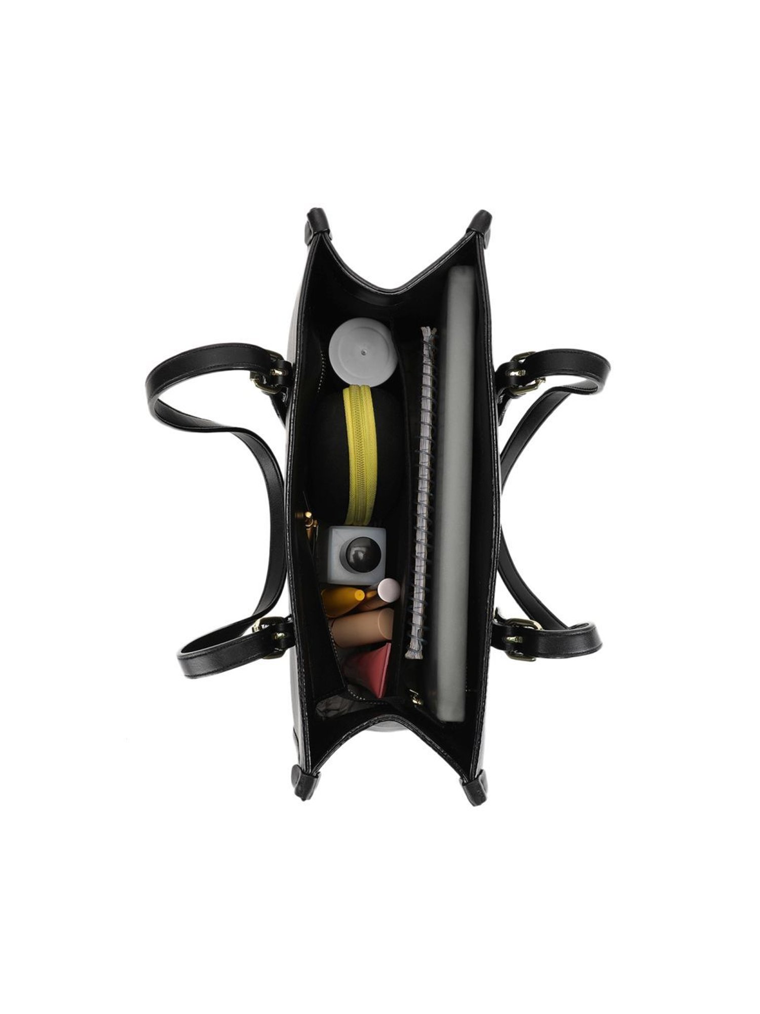 Tyra Hazel Black Solid Faux Leather Tote Handbag