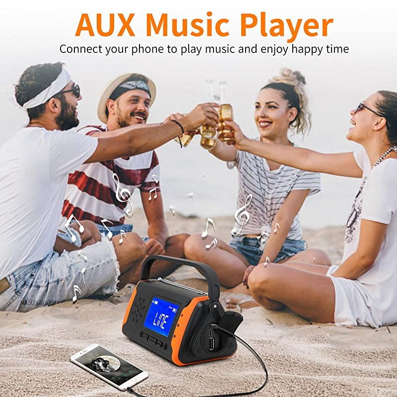 Weather Crank Radio 4000mAh Portable Solar Powered Hand Crank AMFMNOAA Weather Alert Radio Aux Music Play USB Cell Phone Charger SOS Alarm LED Flashlight for HurricanesTornadoes
