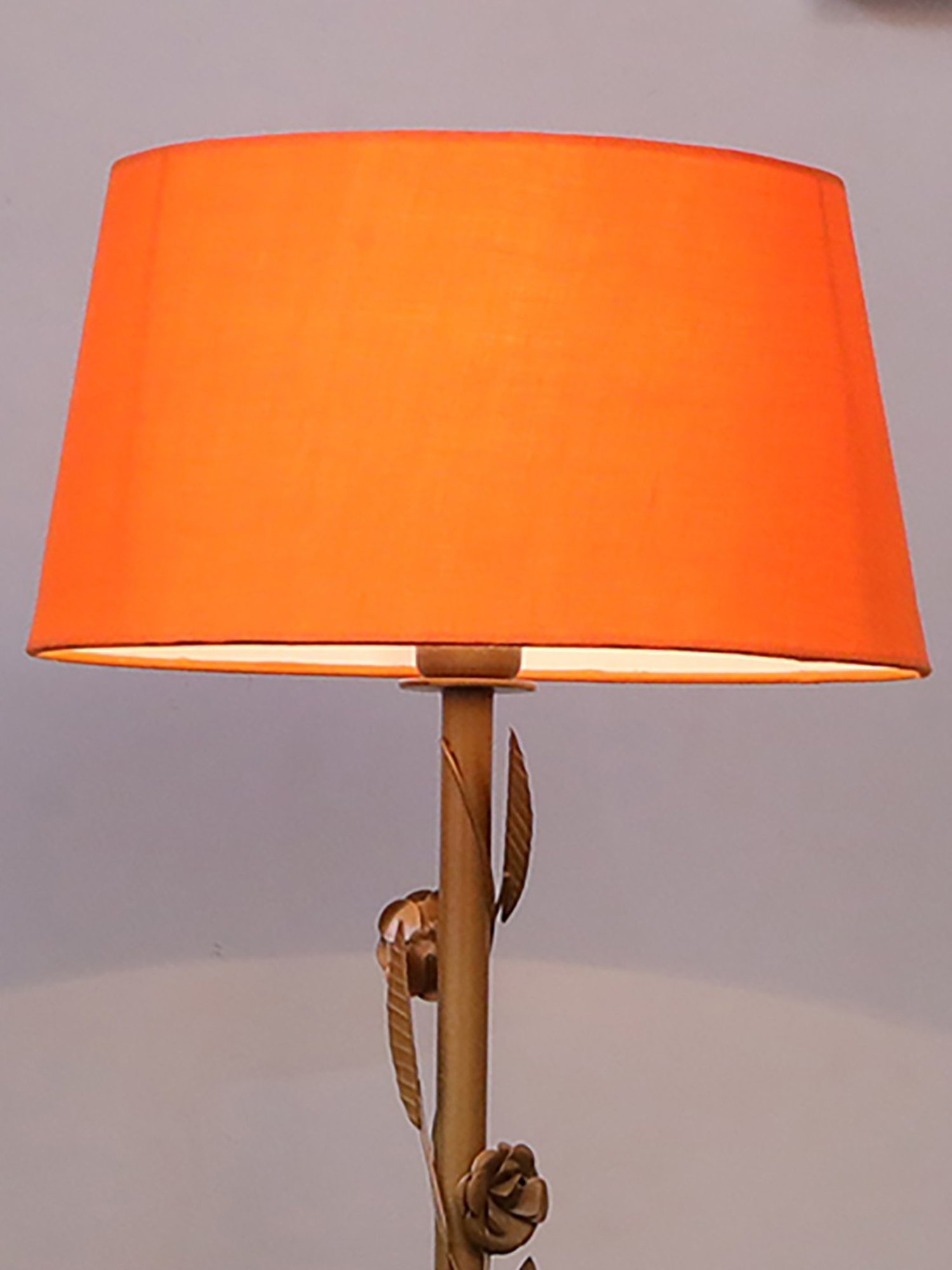 Homesake Orange & Golden Metal Standing Floor Lamp with Bulb and Floor Switch (Iron Legs)