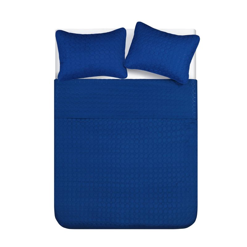 King 3pc Waffle Weave Embossed Quilt Set Navy - Jade + Oake