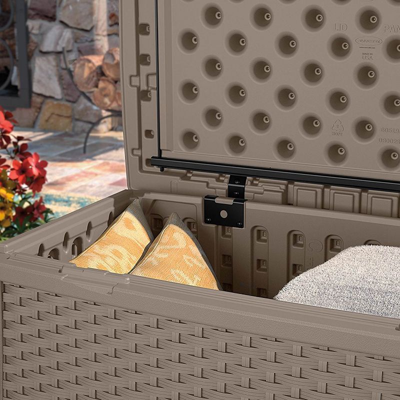 Suncast Elements 30 Gallon Outdoor Patio Resin Wicker Coffee Table, Dark Taupe