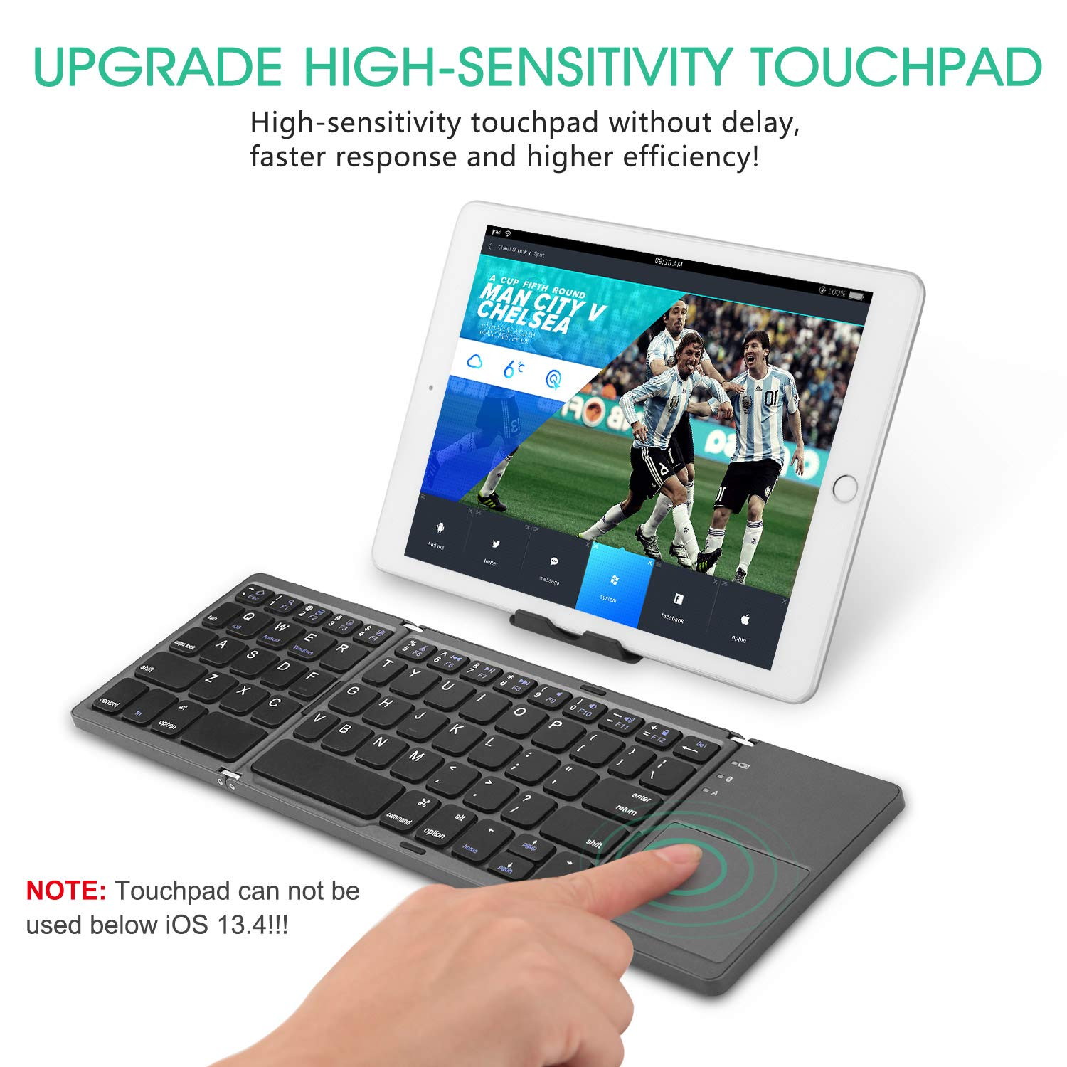 Foldable Bluetooth Keyboard with Touchpad - Samsers Portable Wireless Keyboard with Stand Holder, Rechargeable Full Size Ultra Slim Pocket Folding Keyboard for Android Windows IOS Tablet & Laptop
