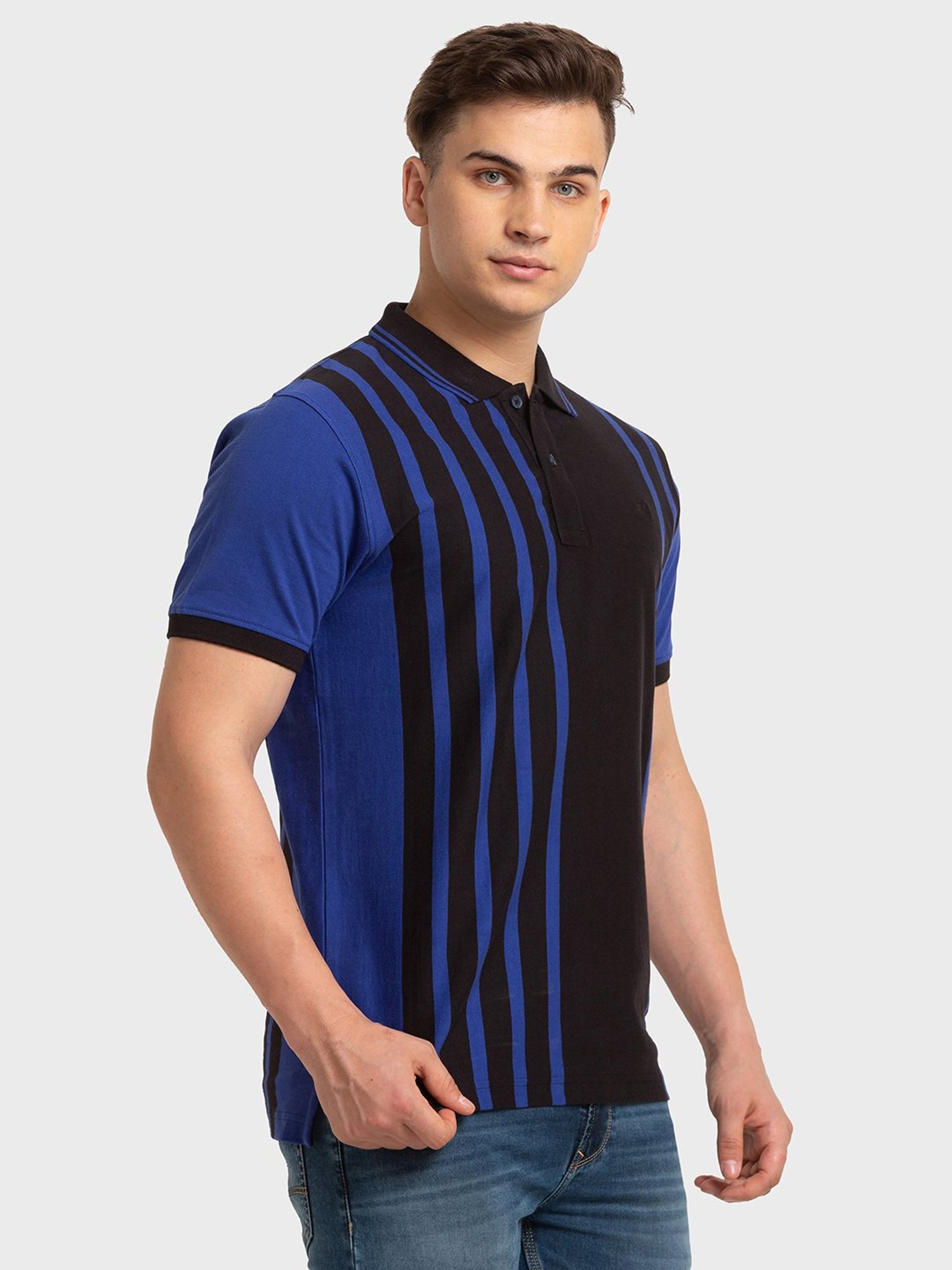 ColorPlus Multi Cotton Tailored Fit Striped Polo T-Shirt