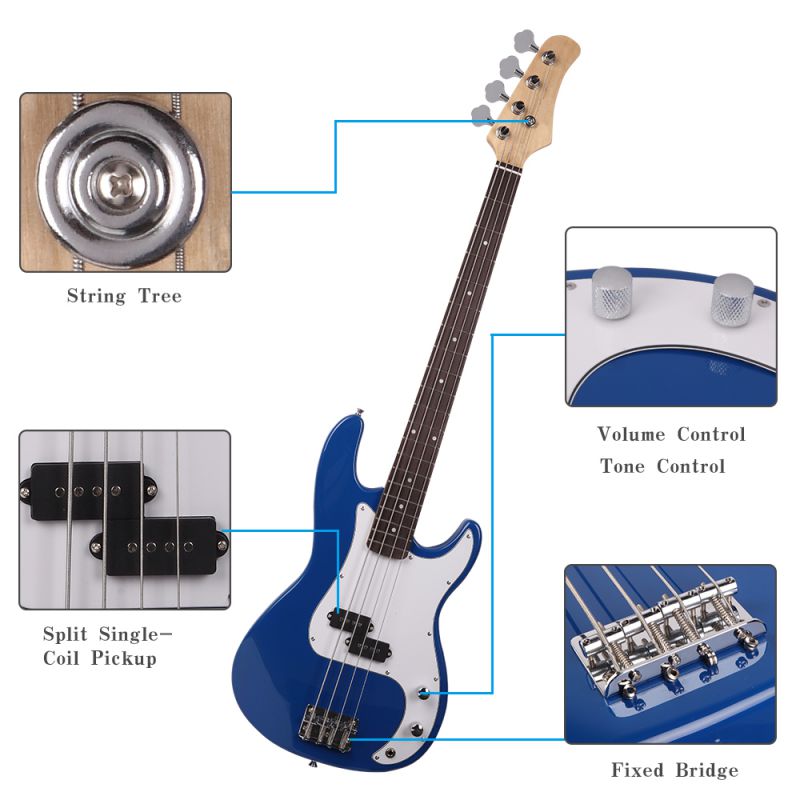 Blue Beginner Band 4 String Burning Fire Electric Bass Guitar