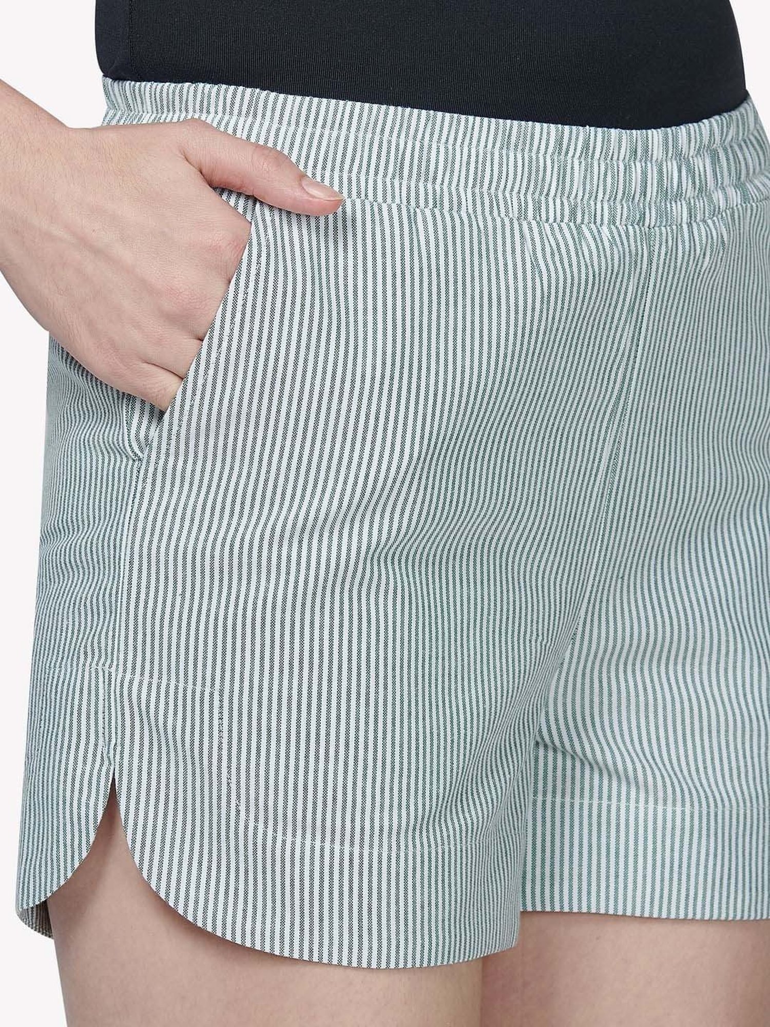 VASTRADO Green Cotton Striped Shorts