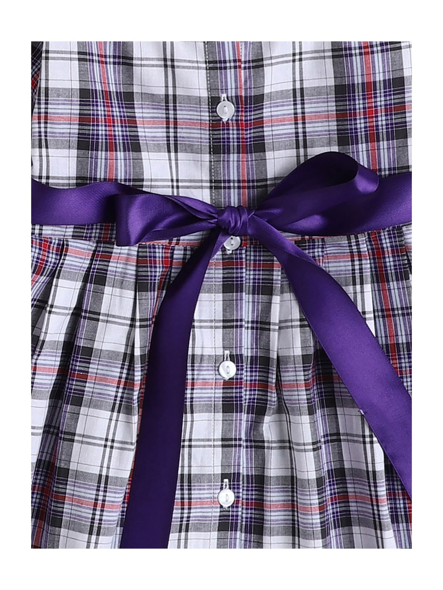 The Magic Wand Kids White & Purple Checks Dress with Belt
