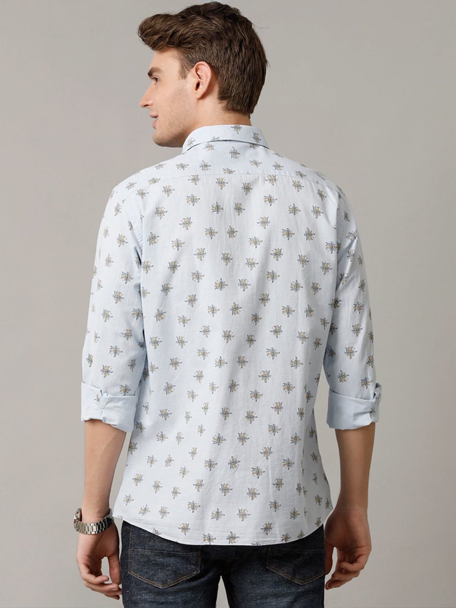 Cavallo By Linen Club Blue Linen Contemporary Fit Printed Shirt