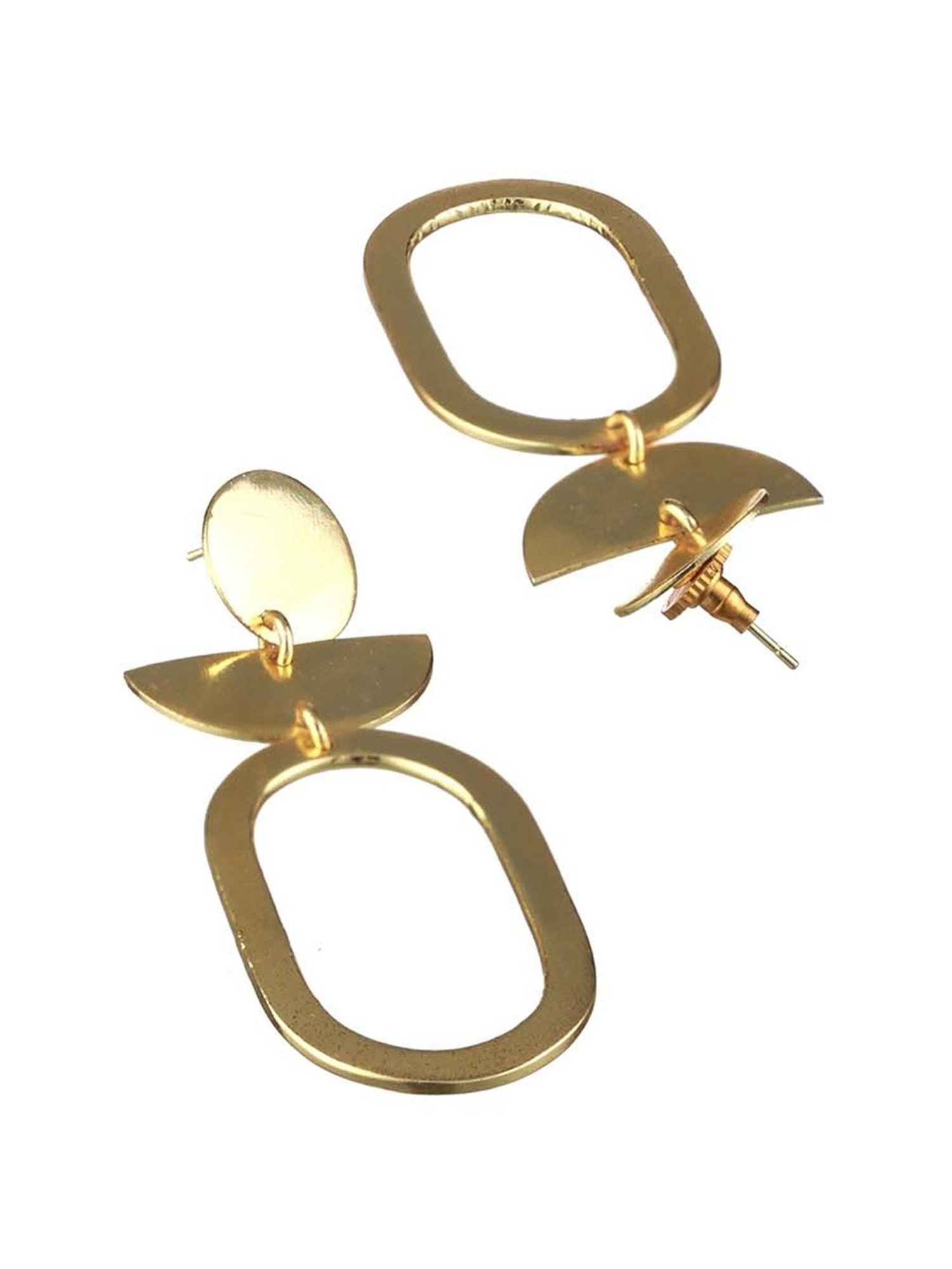 Priyaasi Solid Geometric Shapes Link Golden Dangler Earrings