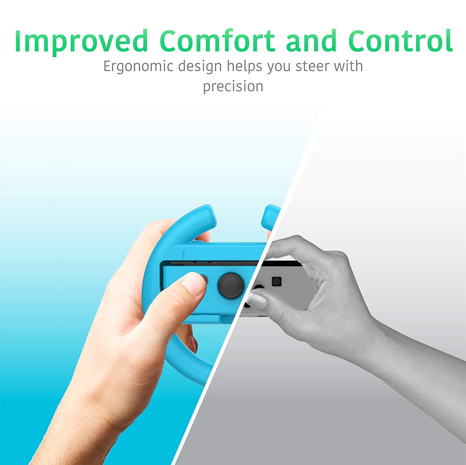 Steering Wheel Controller for Nintendo Switch (2 Pack) - Racing Games Accessories Joy Con Controller Grip for Mario Kart, Blue/Red Combo