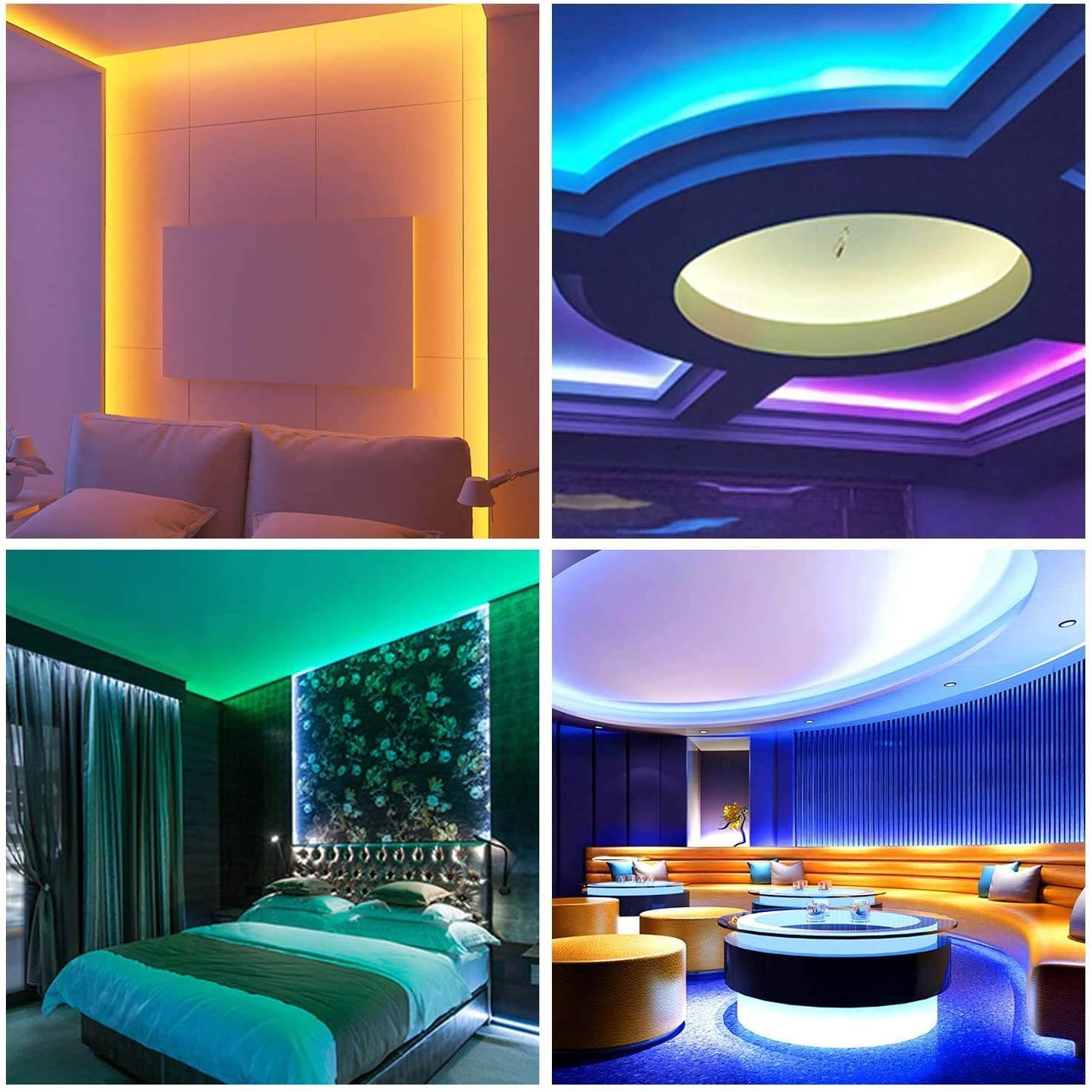 Daufri LED Lights for Bedroom 32.8ft RGB Dimmable Color Changing Light Strips Waterproof & Flexible with Remote and 12V Power Supply