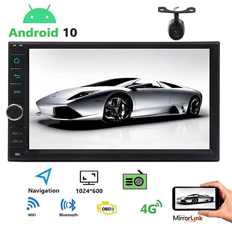 10.0 Double Din Car Stereo GPS Navigation Car Radio Capacitive Touch Screen in Dash Bluetooth Video Player 2 Din Autoradio with WiFi USB Mirrorlink 1080P + Rearview Camera