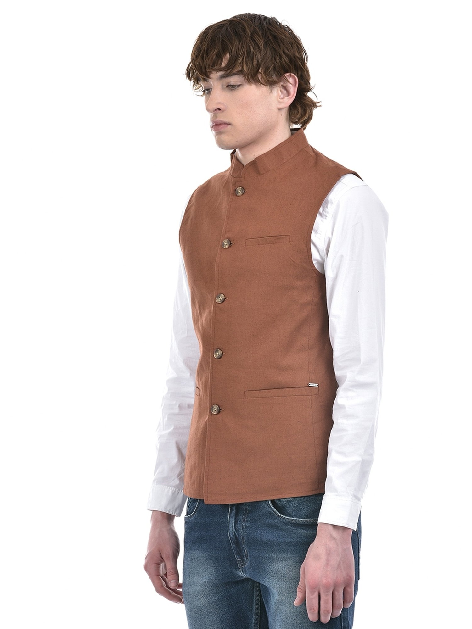 Numero Uno Brown Cotton Regular Fit Nehru Jacket