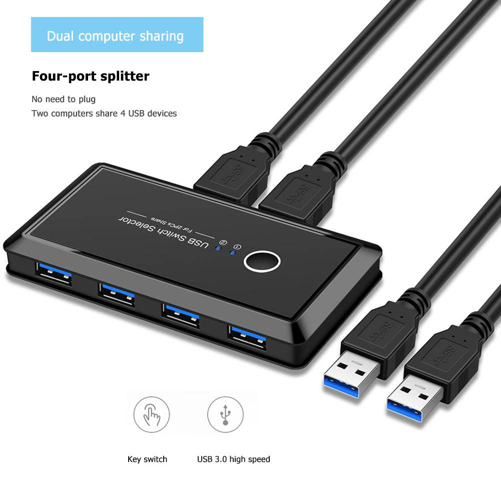 Plugadget USB KVM Switch USB 3.0 Switcher 2 Port PCs Sharing 4 Devices for Keyboard Mouse Printer Monitor USB3.0 Switch Selector