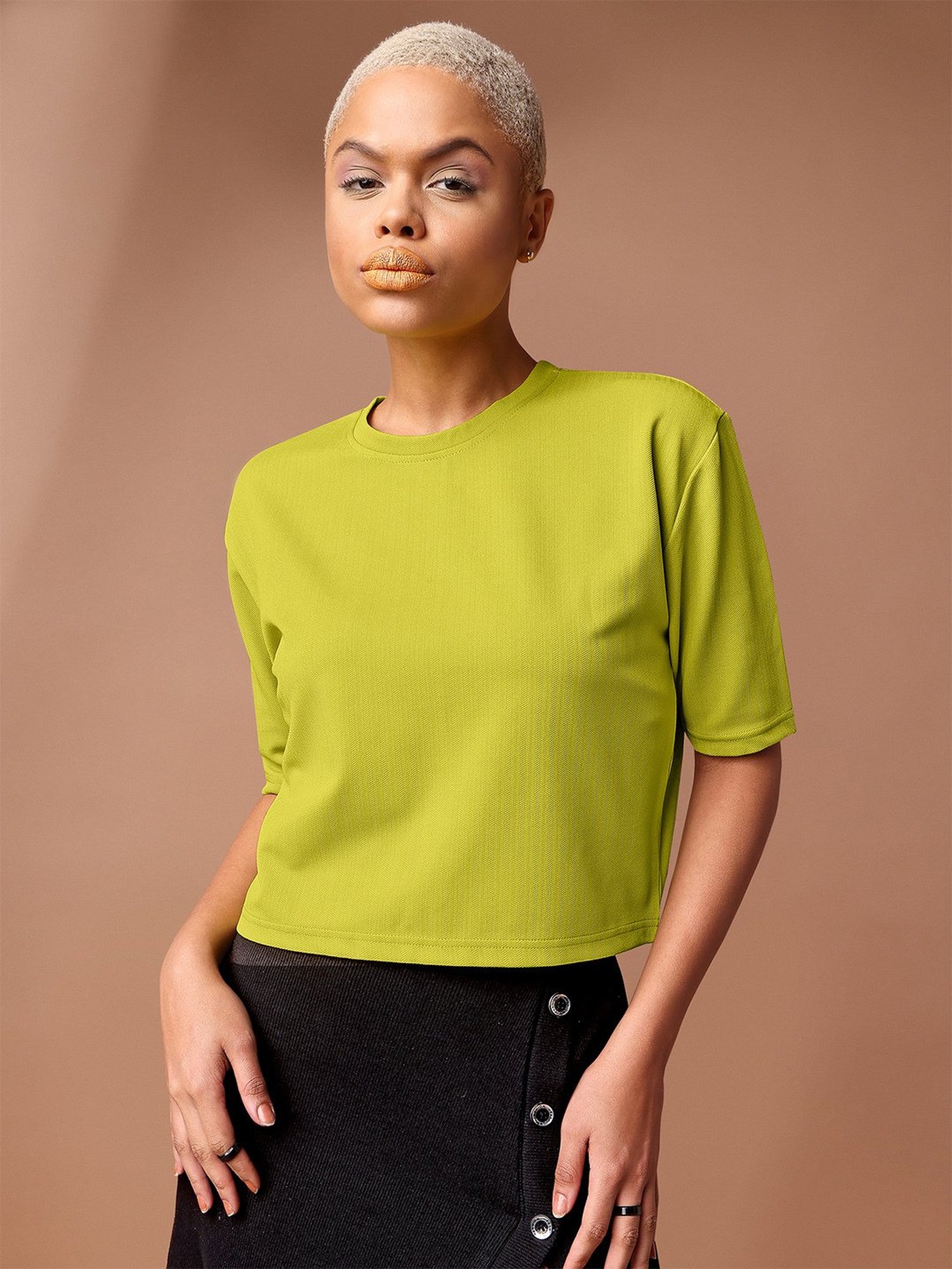 PURVAJA Lime Regular Fit Crop Top