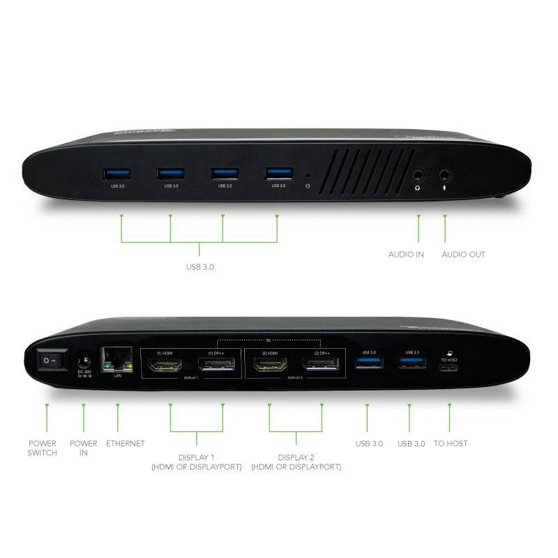 Plugable USB 3.0 Dual 4K Display Horizontal Docking Station with DisplayPort and HDMI for Windows and Mac (Dual 4K DisplayPort & HDMI, Gigabit Ethernet, Audio, 6 USB Ports)