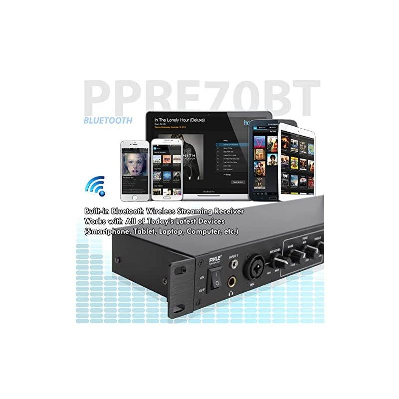 Rack Mount Studio PreAmplifier Audio Receiver System wDigital LCD Display Bluetooth FM Radio Recording Mode Remote Control USB Flash or SD Card Reader Input and Output Jack PPRE70BT