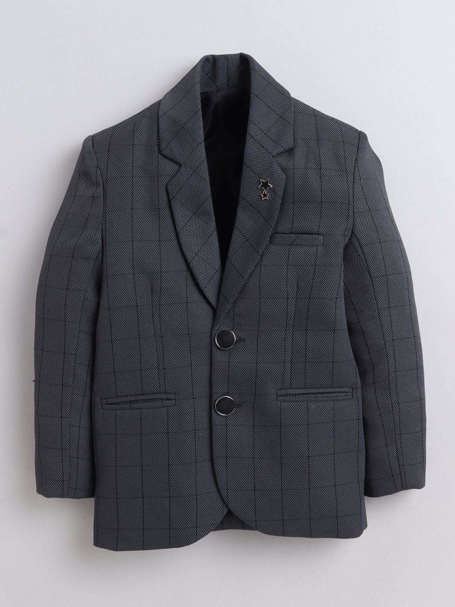 Fourfolds Boys Grey Checks Full Sleeves Blazer