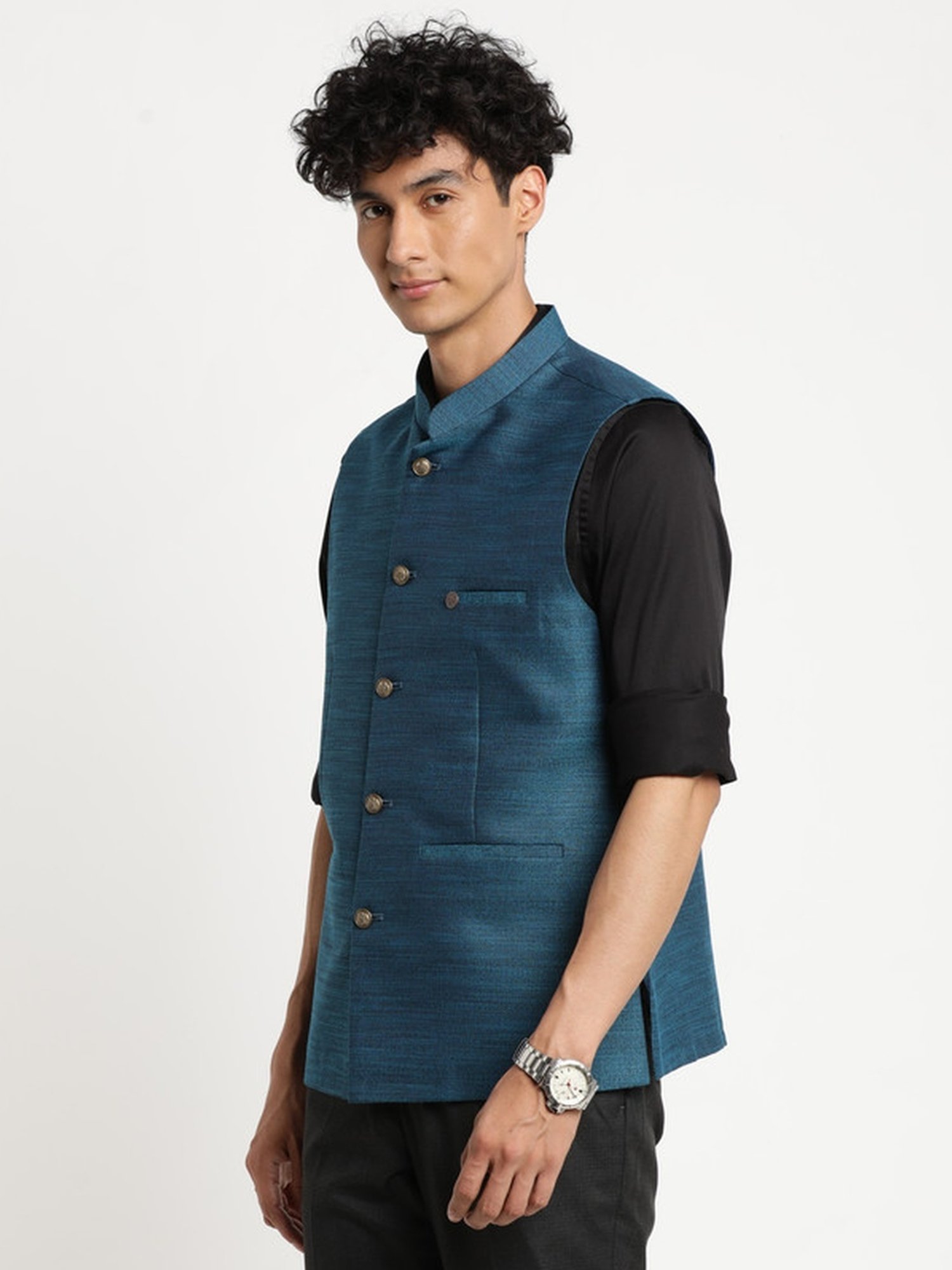 Turtle Blue Slim Fit Nehru Jacket