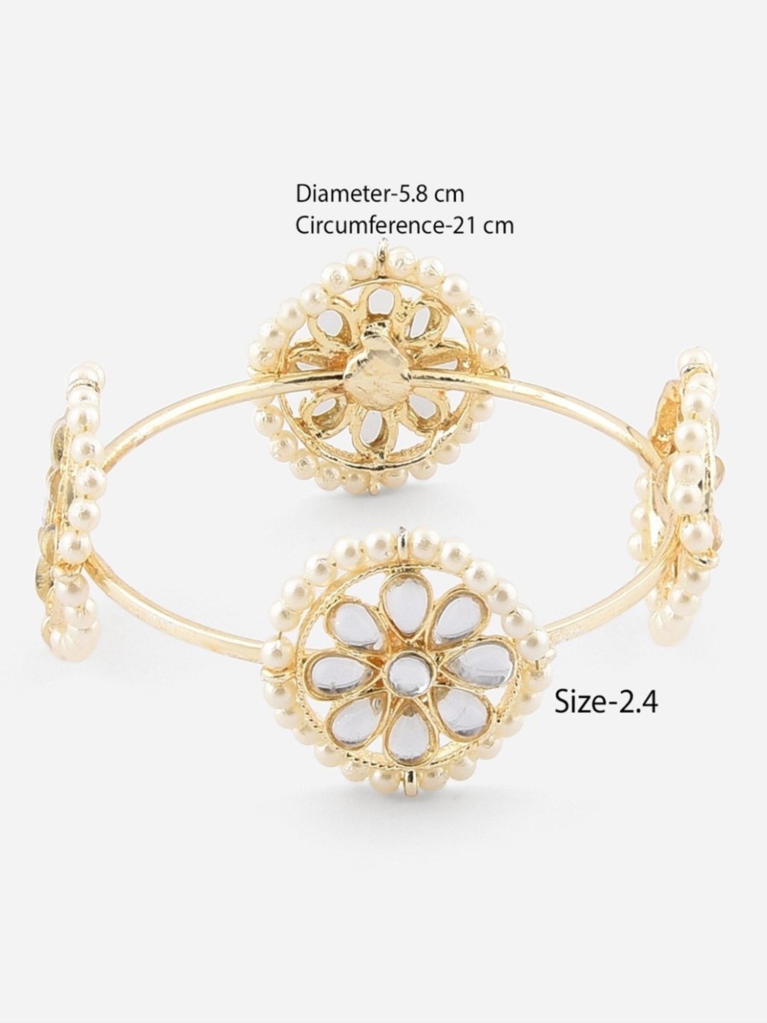 ToniQ Ethnic Traditional Kundan Pearl White Bangle for Women - Set of 2